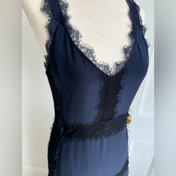 La Ligne Maggie Lace-trimmed Silk-georgette Maxi Dress In Midnight Blue - Picture 5 of 12